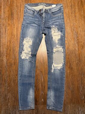 Machine Distressed Skinny Jeans